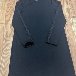 Tahari Black Ponte knit dress with lace sleeve detail